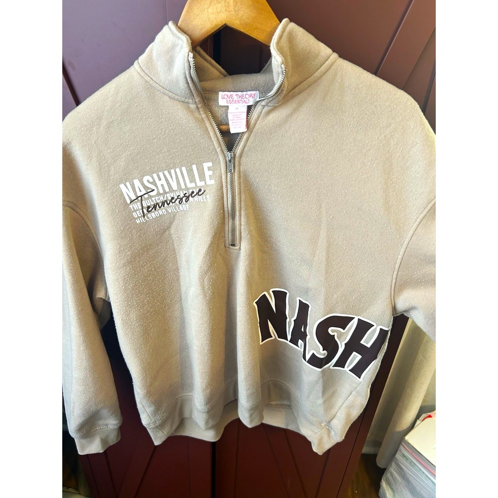 Love Theory Essentials Nashville Tennessee 1/4 Zip Sweatshirt Women's M Beige